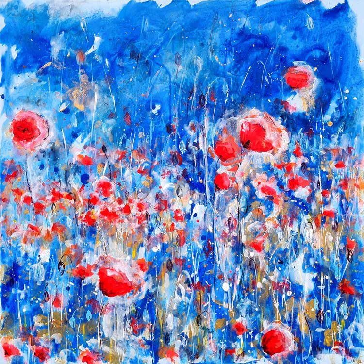 Poppies on a blue background