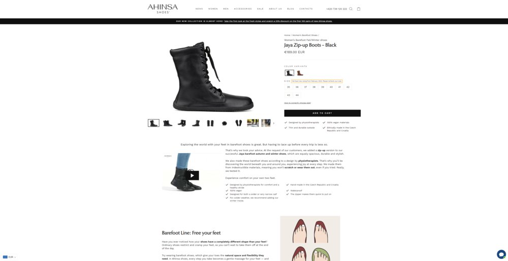 Ahinsa Shoes online store (product detail)