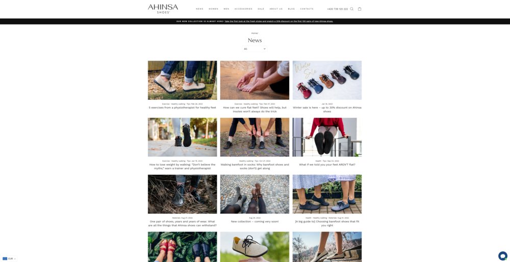 Ahinsa Shoes online store (News section)