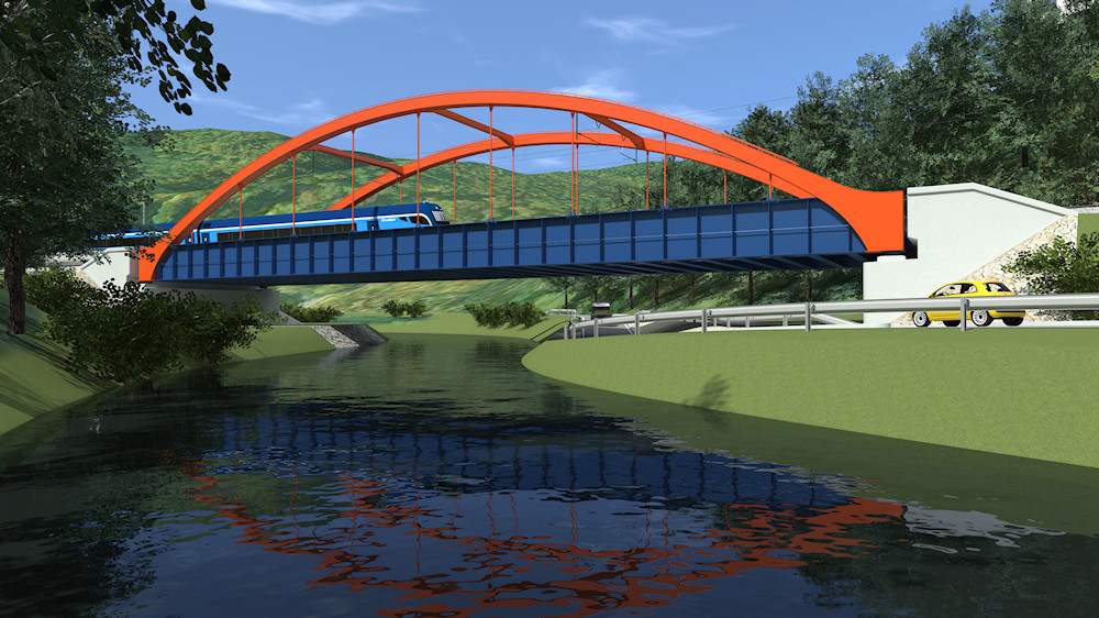 3D visualization of a railroad bridge over the Svitava River