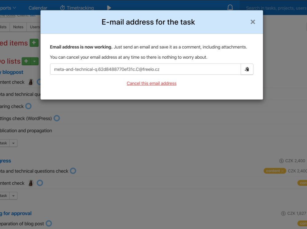 Freelo: Work with e-mail