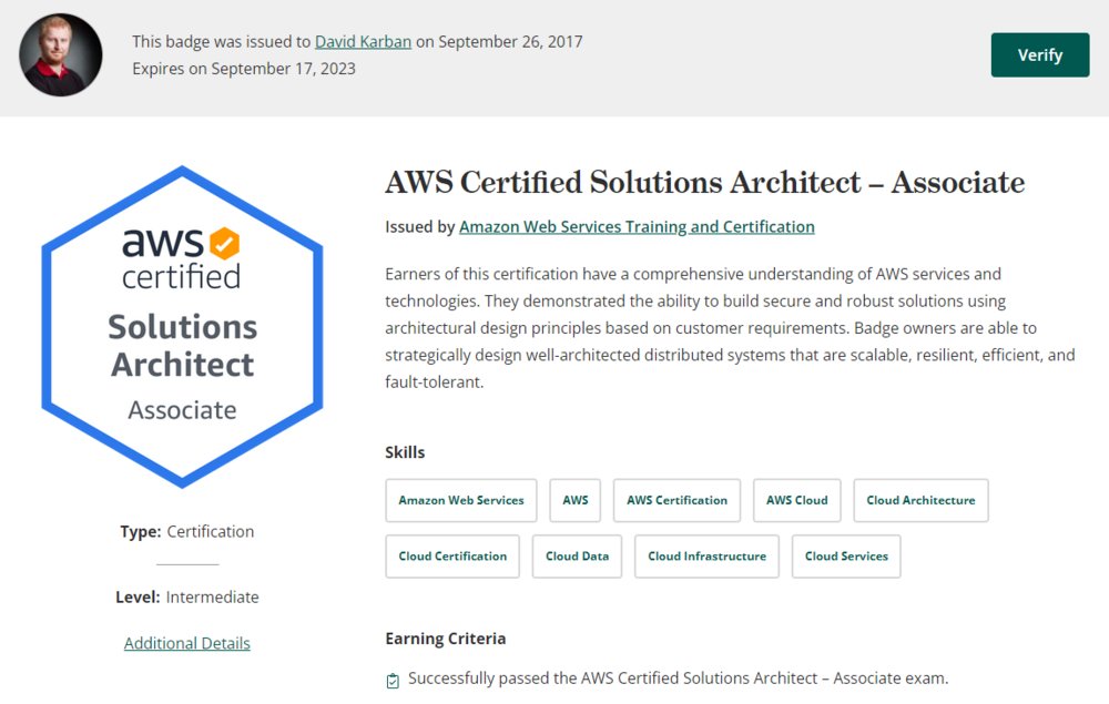 AWS Certified Solutions Architect - Associate (Amazon certificate)