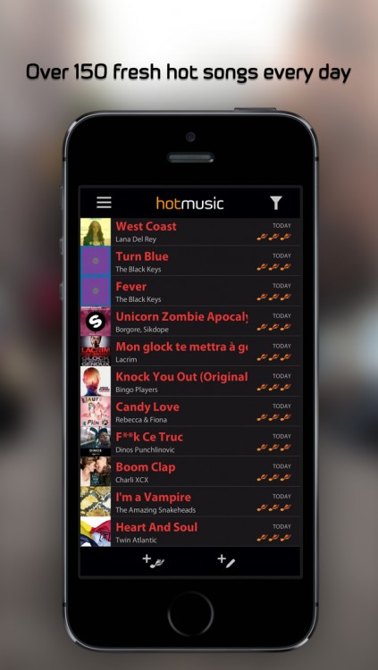 Song list in the HotMusic app
