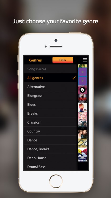 Genre selection in the HotMusic app