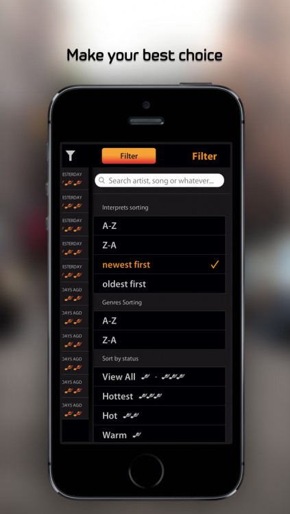 Music search, filtering and ordering in the HotMusic app
