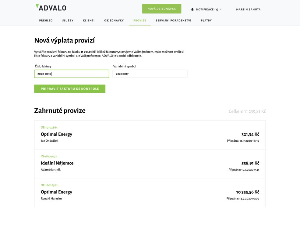 ADVALO — graphic design of a feature to pay out commissions